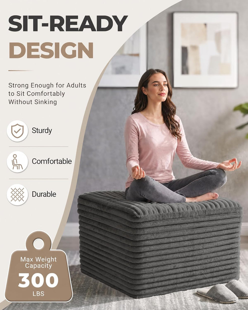 23.6in Pouf Ottoman, Corduroy Footstool Foot Rest Floor Seating | Dual-layer ...