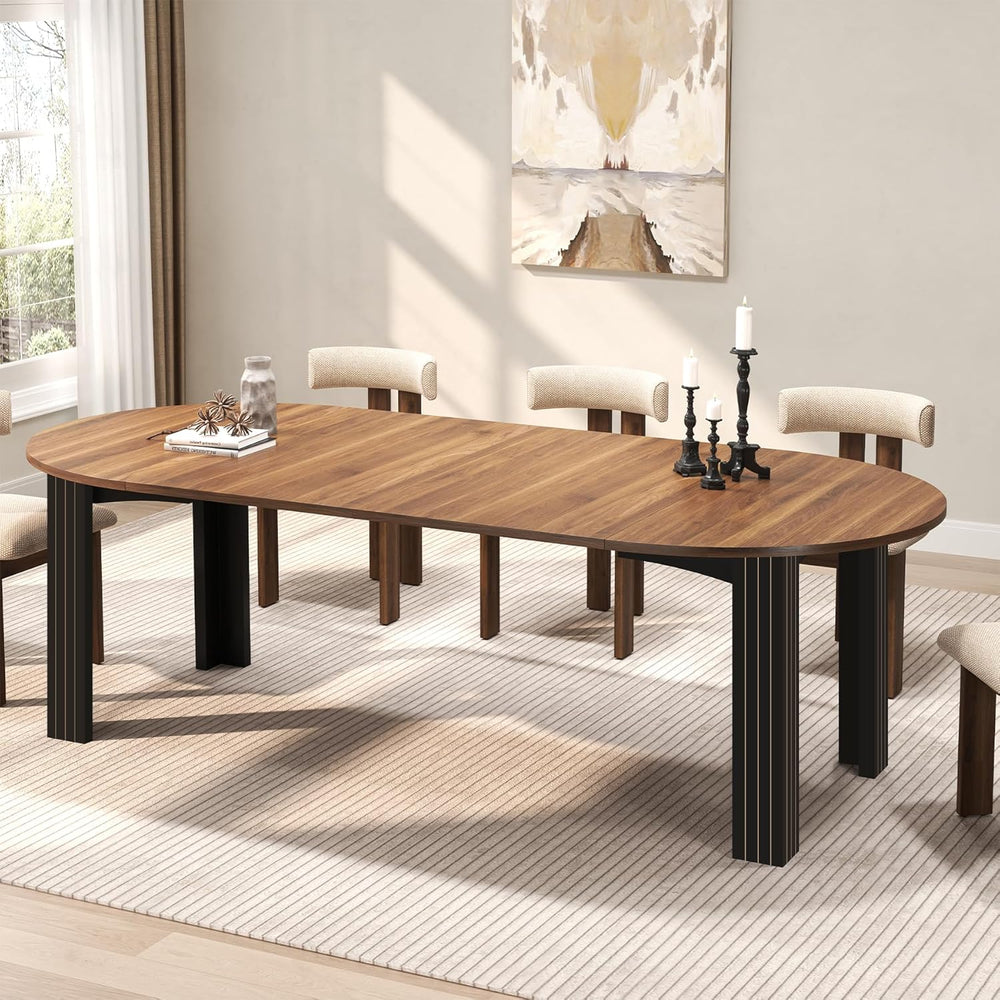 Epecoya Round Extendable Dining Table for 4-8 People, 43"-78" Woode...