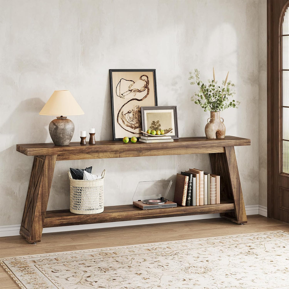 70.87" Extra Long Console Table, Narrow Sofa Table Behind Couch | 2-Tier...