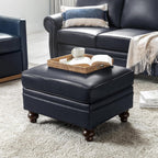 HULALA HOME Genuine Leather Ottoman Coffee Table, Ottoman Foot Rest for Living Room, Navy