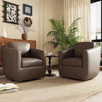 COLAMY 360° Swivel Accent Chair with Pillow, Leather Living Room Armchair No-Sag Foam & Sturdy Metal Base, Fully Assembled Swivel Accent Single Sofa for Bedroom Living Room, Reading Room, Wolf Grey