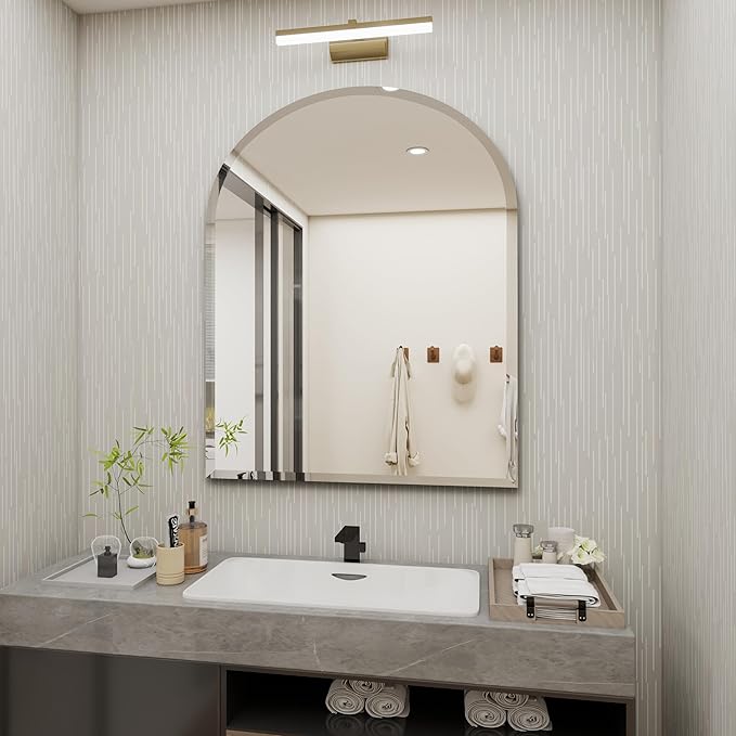 Arched Bathroom Mirror, 28X36 inch Arched Frameless Mirror, Arch Wall Mirror，Frameless Mirrors for Bathroom,Beveled Bathroom Mirror.
