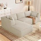 Vesgantti 106" Boneless Couch with Chaise, Deep Seat Comfy Cloud Modular Sofa Corduroy Memory Foam Sectional Couches for Living Room Bedroom, No Assembly Required (Camel, Left-Facing Chaise)