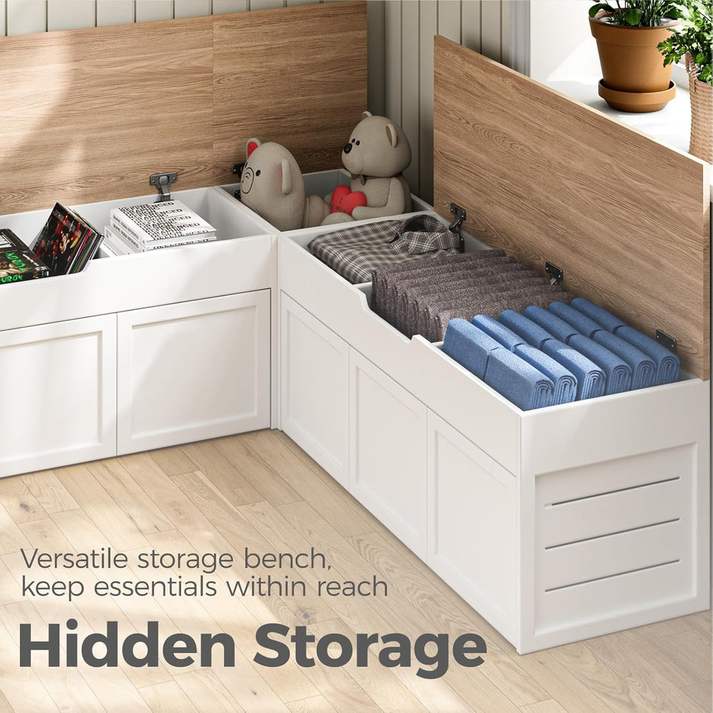 Kikihouse L-Shaped Corner Storage Bench with Cushion, Backless Wood Bench wit...