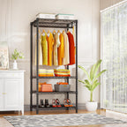 Ulif H4 Mini Portable Closet, 4 Tiers Freestanding Clothing Garment Rack for Small Space, Metal Clothes Wardrobe System for Bedroom, 23.6" W x 14" D x 76.4" H, Load 502 lbs, Black