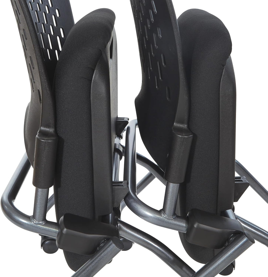 Office Star Deluxe Ventilated Plastic Wrap Around Back Folding Nesting Chair 2 Pack, Coal FreeFlex Fabric