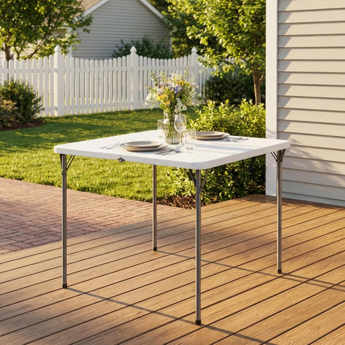 34" Square Folding Table for 4 Person, 330lbs Weight Capacity Foldable Table with HDPE Tabletop & Heavy-Duty Steel Legs, Large Portable Picnic Table for Indoor Outdoor Parties, Camping, White