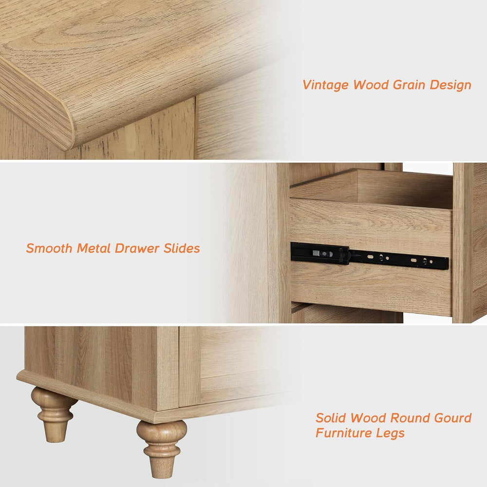 WAMPAT Oak Coffee Table with Drawer & Storage Cabinet, Farmhouse Rustic C...