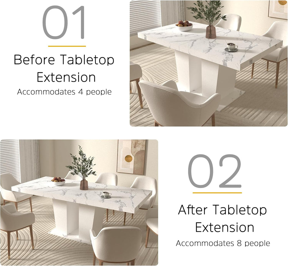 78.74" Extendable Dining Table for 6 8 10 Person, Modern White Faux Marb...