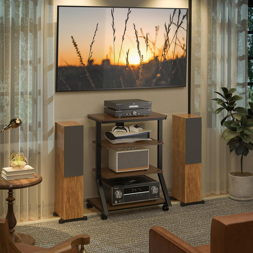 Rfiver 4-Tier AV Media Stand with Wheels, Mobile Rack Audio Tower with Height...