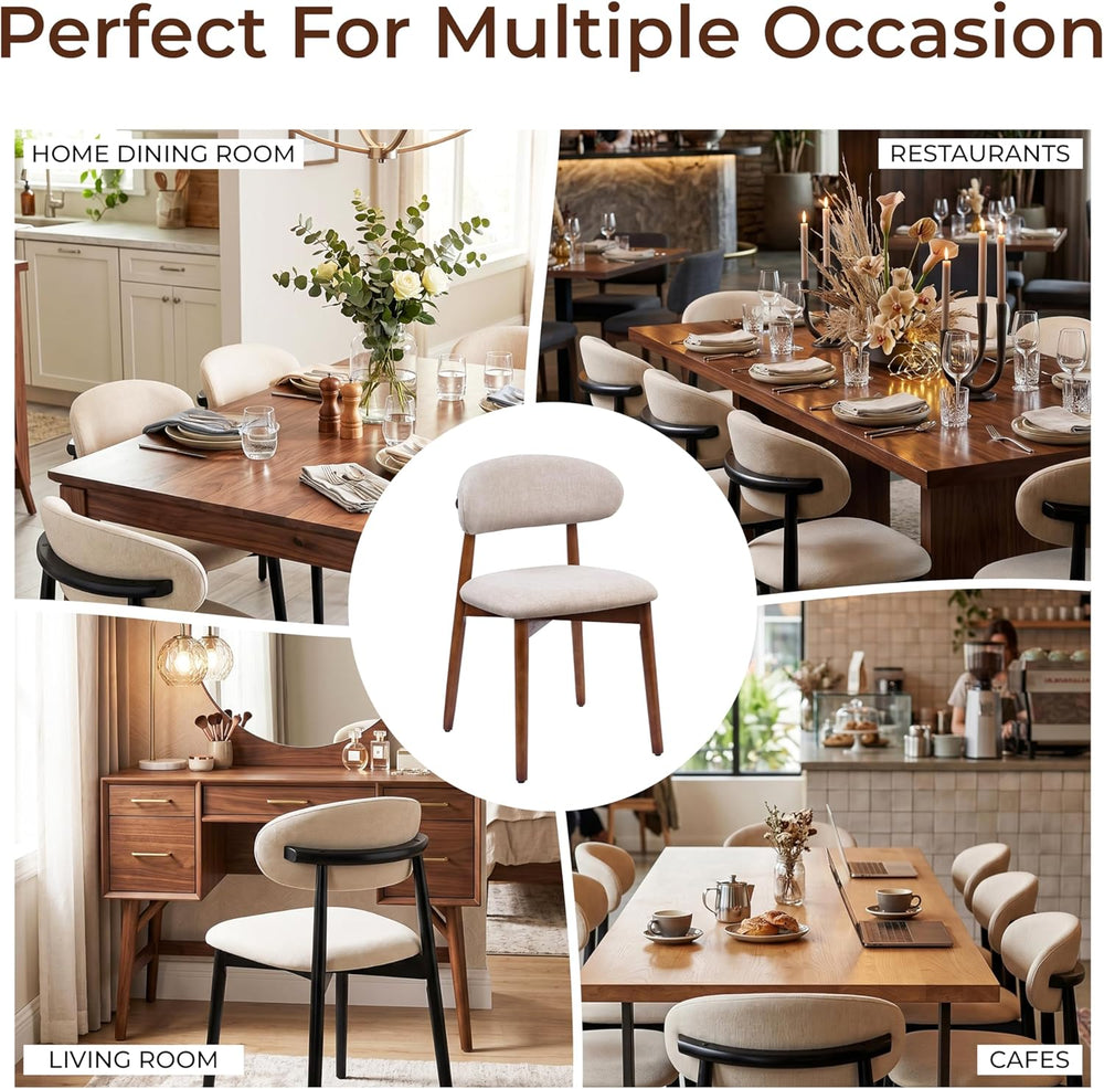 Mid Century Modern Dining Chairs Set of 4, Farmhouse Wooden Fabric Upholstere...