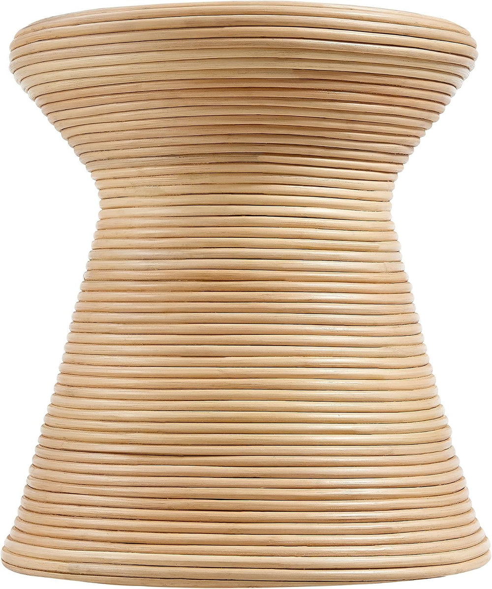 Modway Tavi Natural Rattan Hourglass Round Side Table in Natural – 16 Inch Sm...