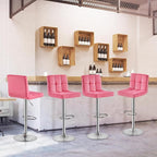 Yaheetech Pink Velvet Bar Stools, Adjustable Barstools Set of 4, Armless Swivel Counter Stools with Thickened Seat Cushion for Kitchen Island, Pink