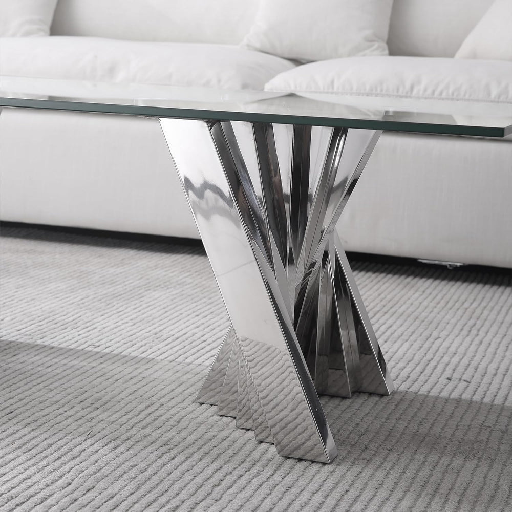 HomVent Glass Coffee Table with Silver Stainless Steel Base | 47"Rectang...