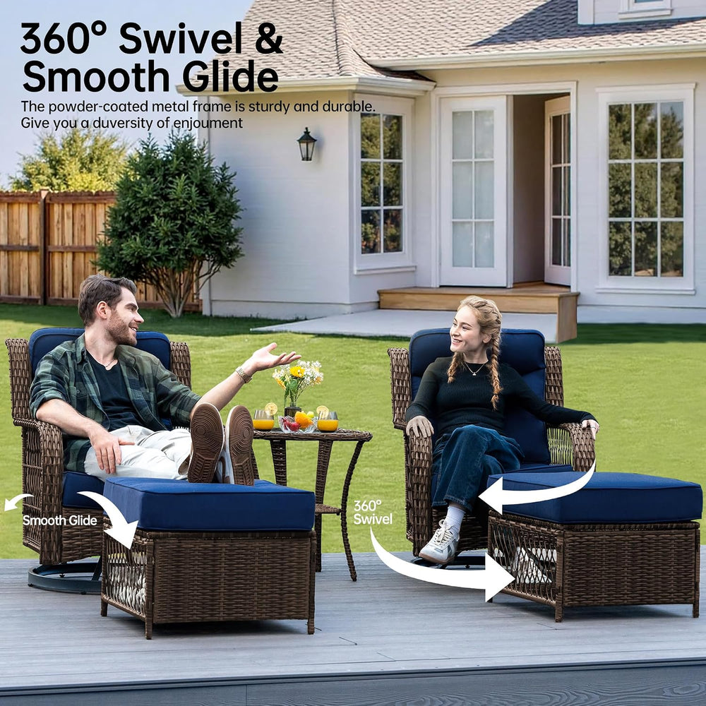 PIZZELLO Outdoor Swivel Rocker Chairs 5 Pieces Wicker Swivel Patio Chair w/Ot...