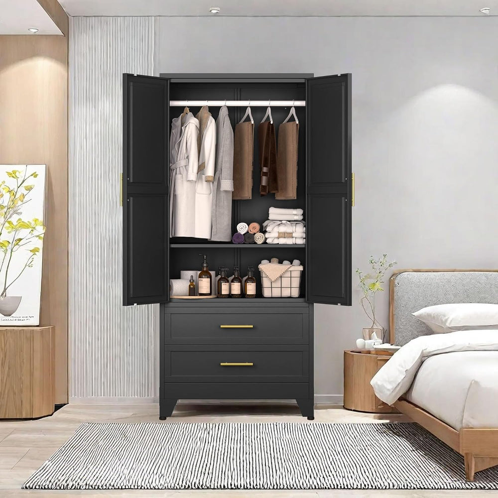 pozdeg 71" Metal Armoire Wardrobe Closet, Tall Clothing Storage Cabinet ...