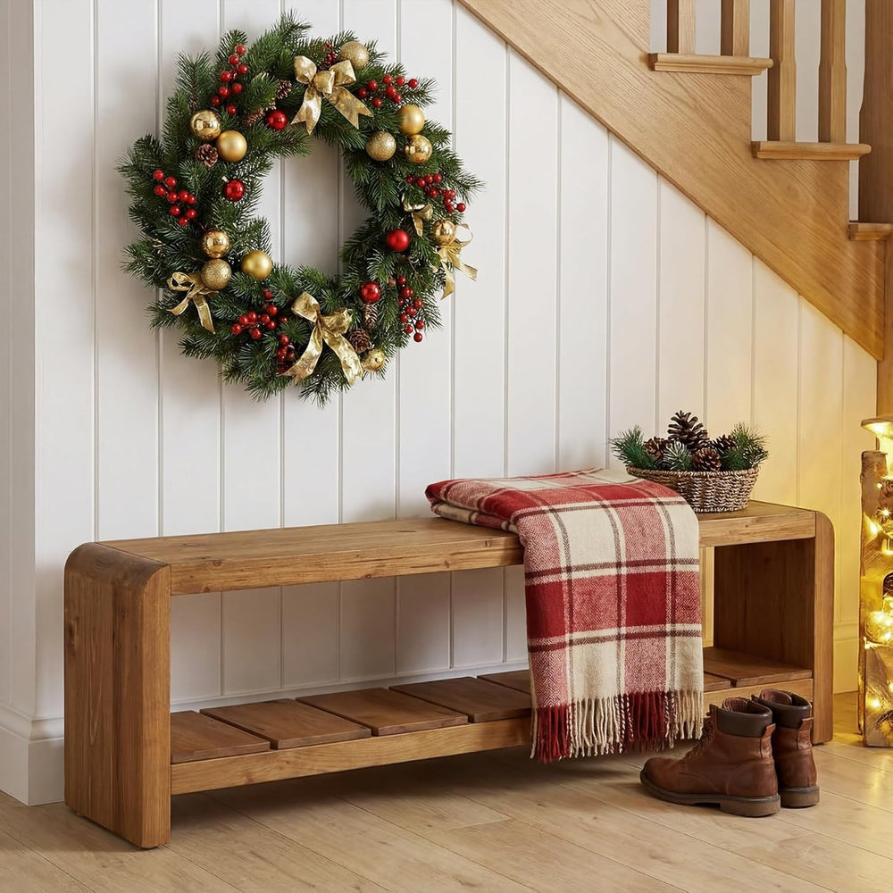 Solid Wood Entryway Bench with Shoe Storage, 59.06-Inch Long Shoe Bench with ...