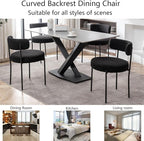 Black Boucle Dining Chairs Set of 6, Upholstered Dining Room Chairs with Black Metal Legs, Round Modern Dining Chair for Dining Room, Kitchen