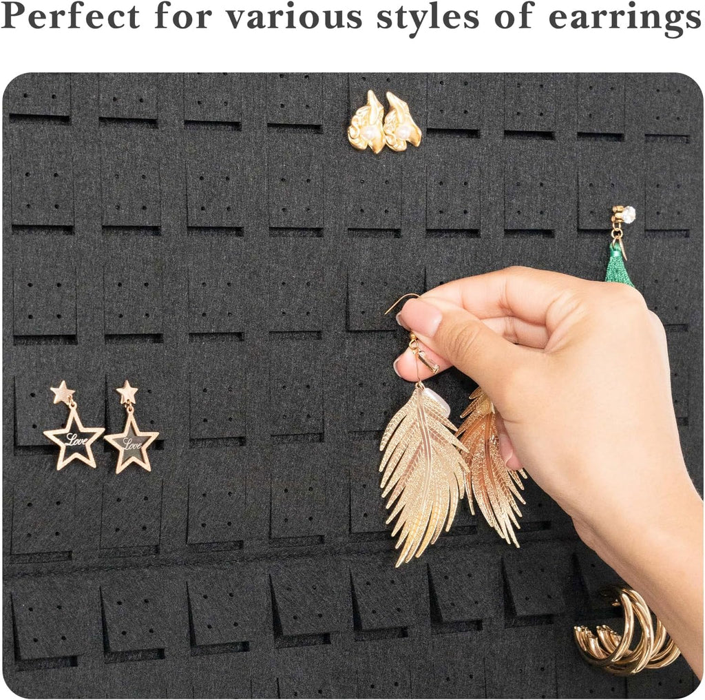 Lolalet Hanging Earring Holder Organizer with 20 Hooks for Women, Earring Organizer Wall Earrings Hanger Pierced Earring Storage, Felt Stud Earring Display, 608 Holes for Earrings - Black, 1 Pack