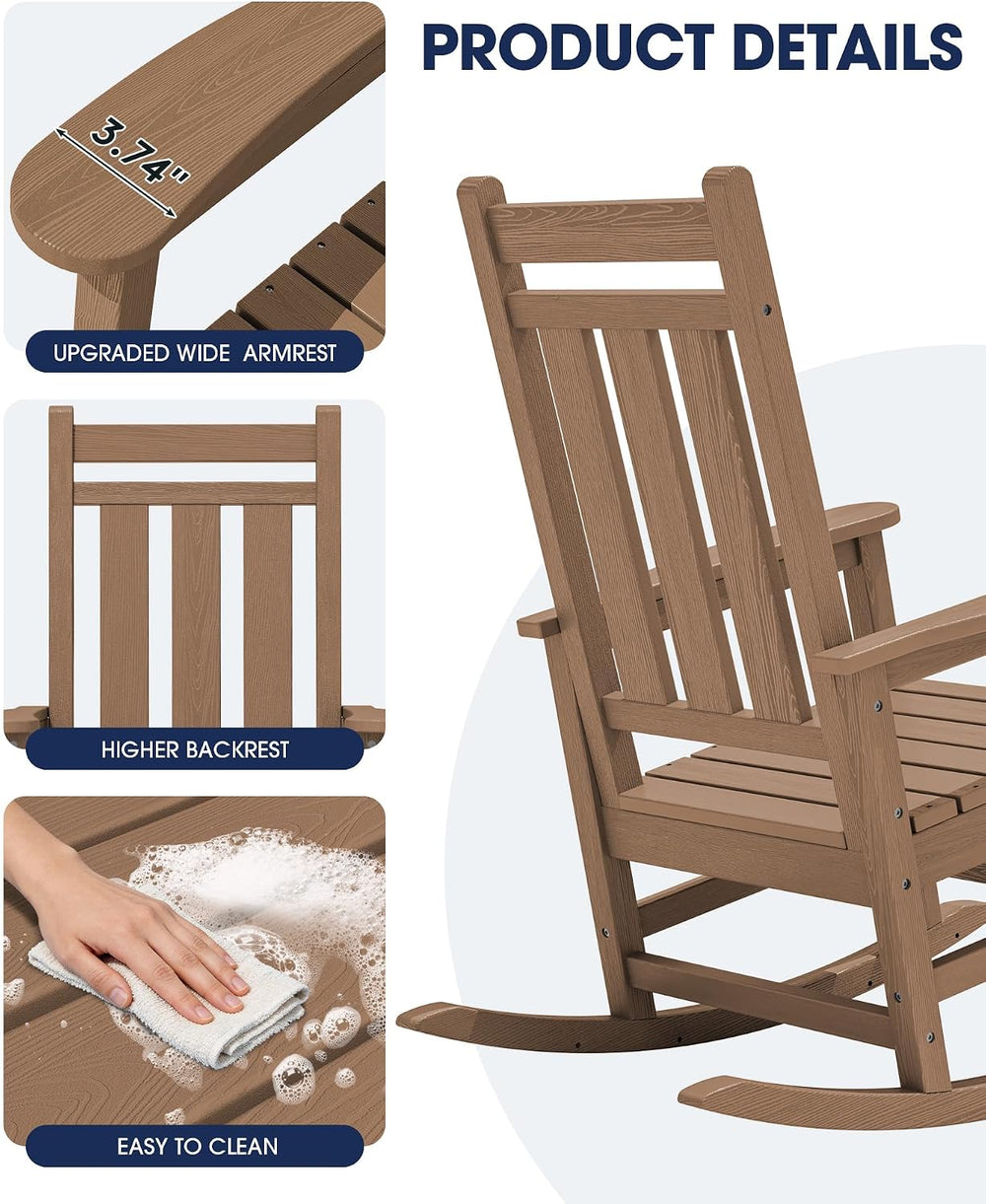 KINGYES Oversized Outdoor Rocking Chair Set of 2, HDPE Patio Rockers, Brown |...