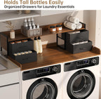 4 Drawers Washer Dryer Countertop with Shelf, 27.5" D x 54" W Laundry Topper with 3.54" High Guardrails and Non-Slip Pads,Extra Storage Organizer for Over Washer and Dryer, Holds 66 Lbs,Dark Walnut