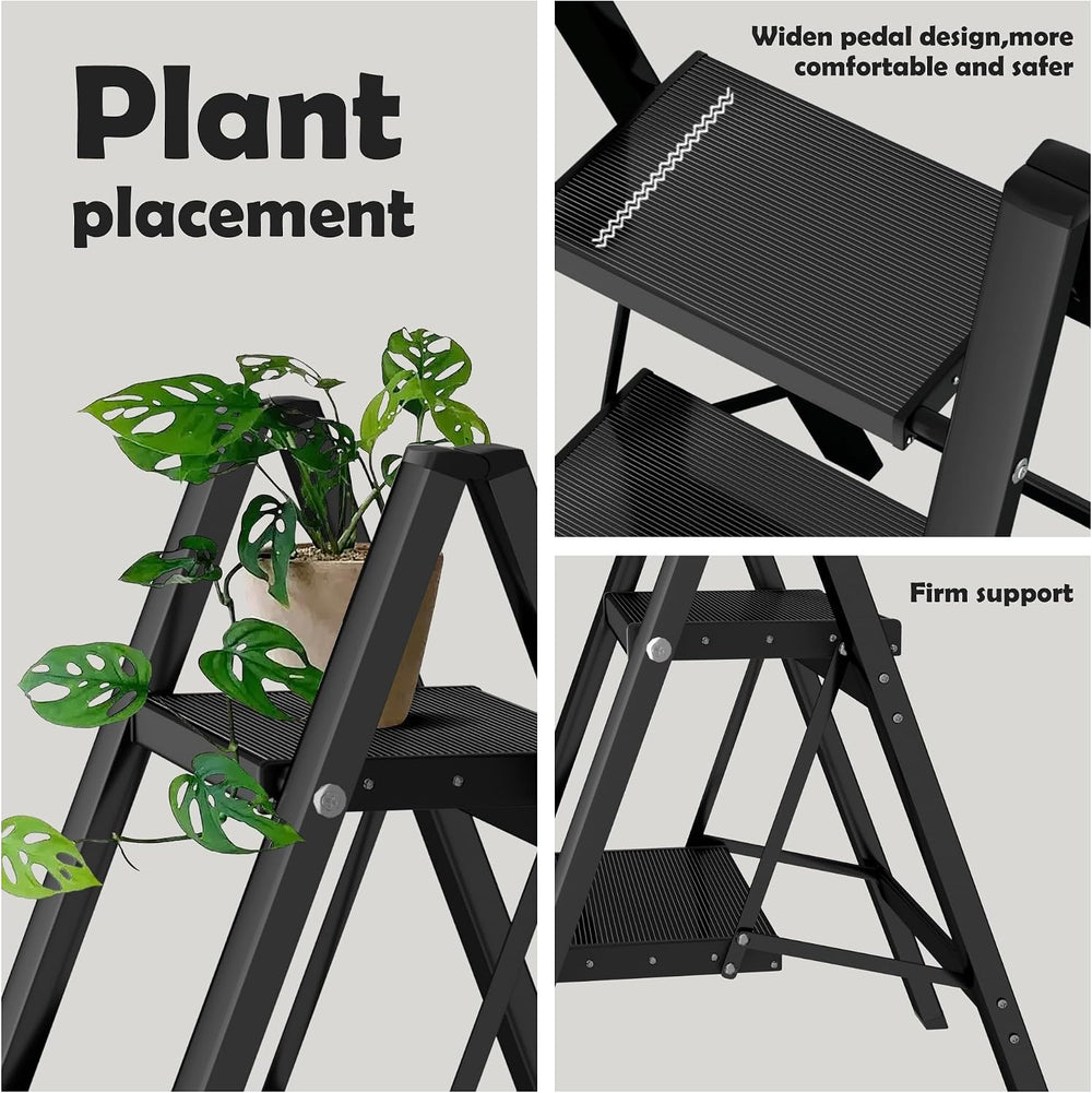 Taranta 2 Step Stool Foldable,Aluminum Step Ladder-BlackWoodgrain