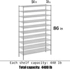 18" Deep x 54" Wide x 86" Height Wire Shelving Kit | 10-Tier | NSF Commercial Storage Rack Unit