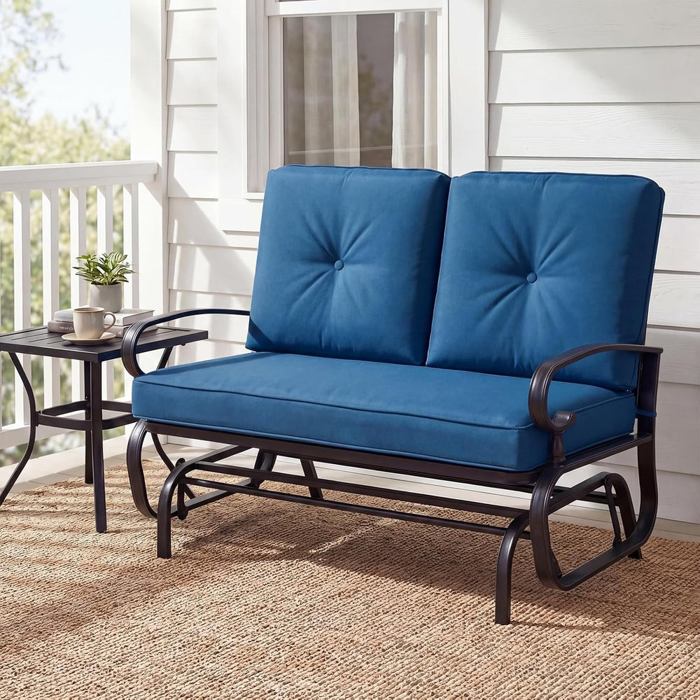 Giantex Outdoor Glider Bench, Patio 2 Person Loveseat with Removable Cushion,...
