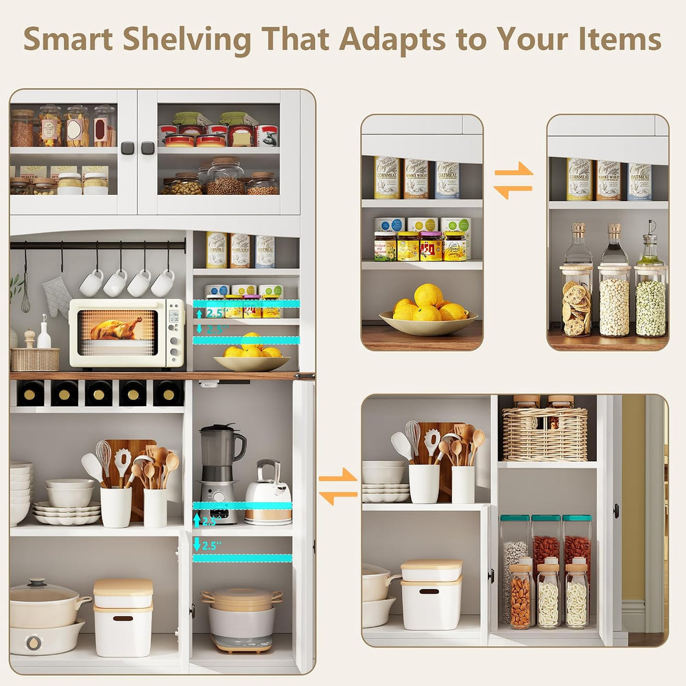 Einhomn 71" Tall Kitchen Pantry Cabinet with Charge Station, 3 Adjustabl...