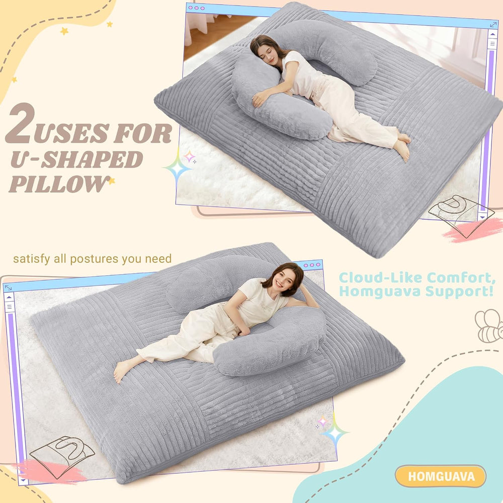 Homguava Giant Bean Bag Chair for Adults with Pillow, 4 in 1 Convertible Floo...