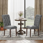 Upholstered Tufted Dining Room Chairs Set of 2, Parsons Kitchen Chairs with Padded Seat and Solid Wood Legs, Fabric Accent Side Diner Chair for Dining Room/Kitchen/Living Room, Grey