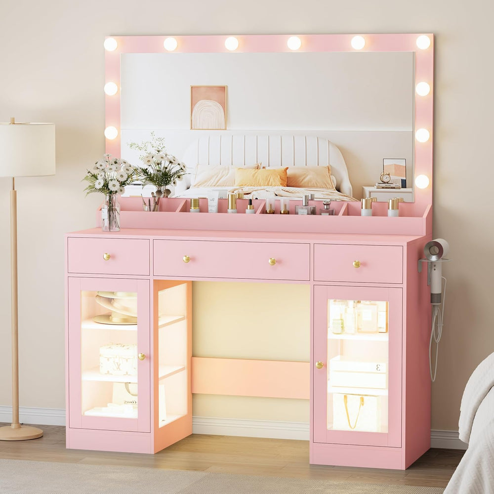 Thacuok Makeup Vanity with Large Mirror and Lights, 47''Wide Dressing...