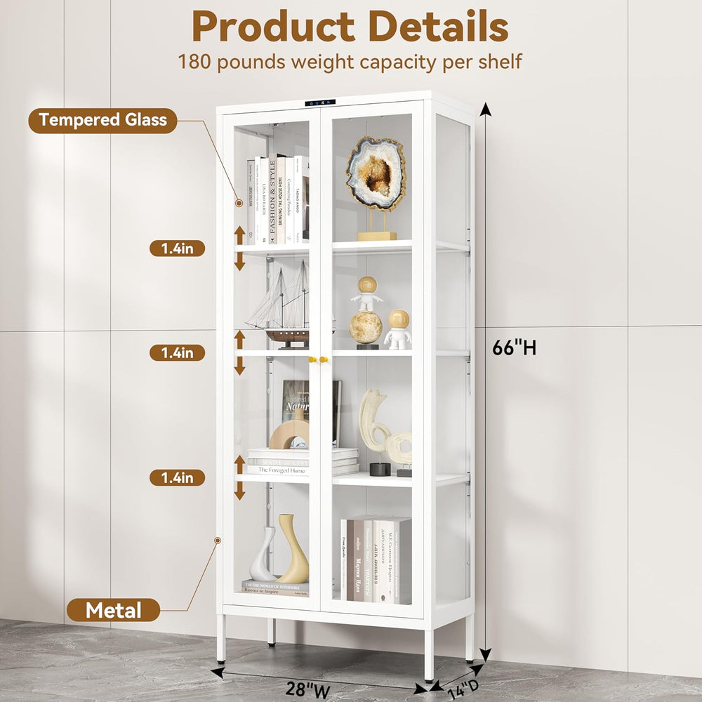 Polup Metal Glass Display Cabinet with Glass Doors, Lighted Curio Cabinet wit...