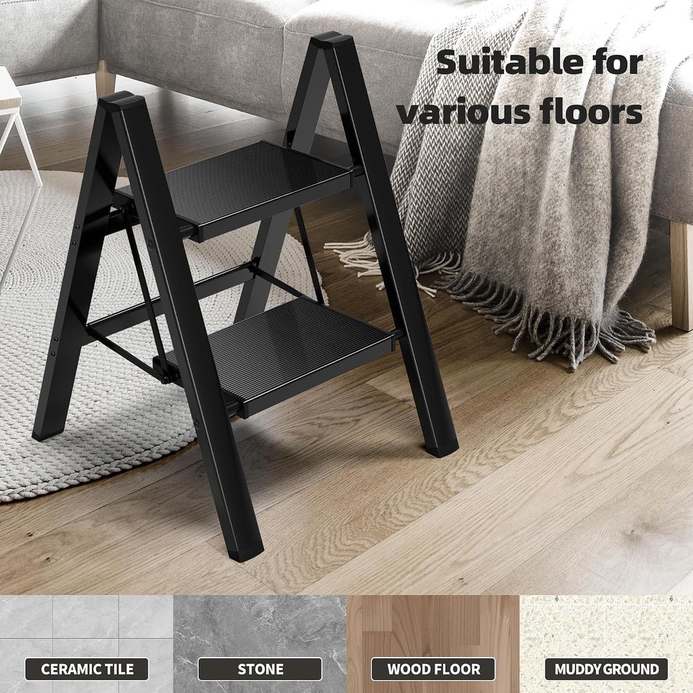 HillhutApex Aluminum Step Stool Foldable,2 Step Ladder (Black)