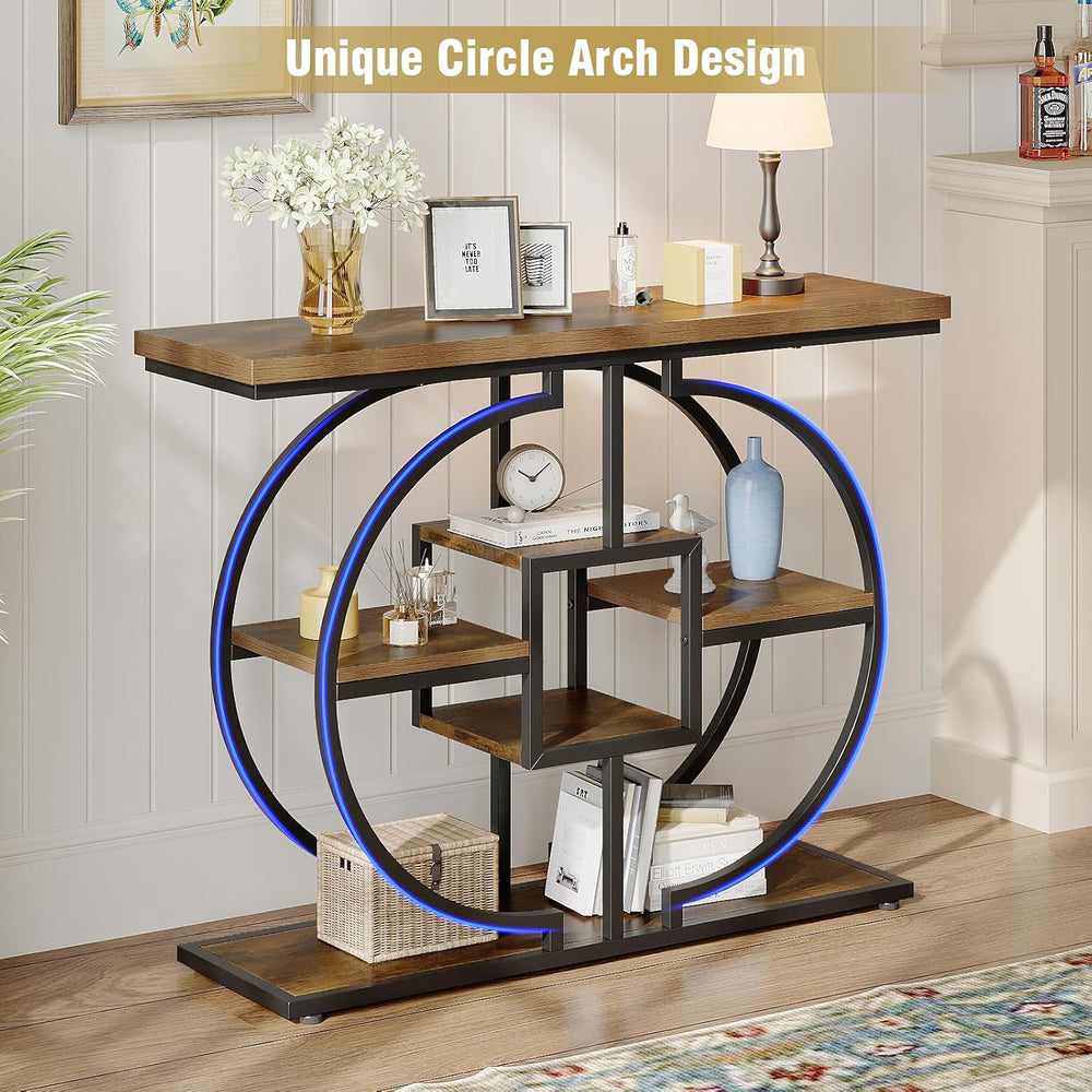 GiftGo Narrow Console Table for Entryway Industrial 4-Tier Sofa Table Behind ...