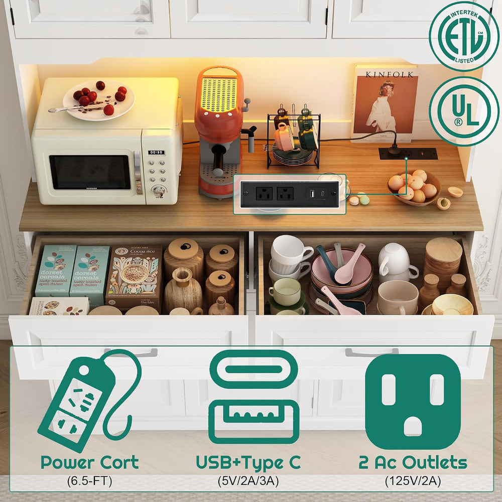 71" Tall 47" Wide Large Pantry Storage Cabinet w/ Power Outlet,LED ...