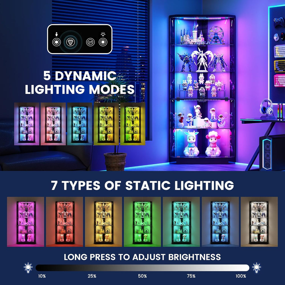 Lvifur Corner Display Cabinet with RGB Lights,5-Tiers Curio Cabinet Display C...
