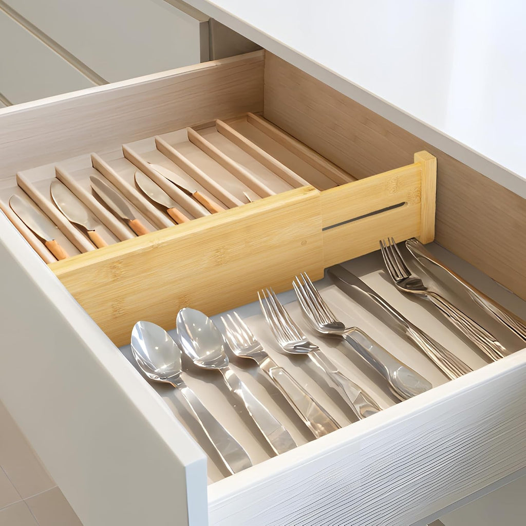VaeFae 6 Pack Bamboo Drawer Dividers, 4" High Adjustable 11.9-17.1" Clothes Drawer Organizers, Expandable Separators for Bedroom/Bathroom/Kitchen/Office Storage