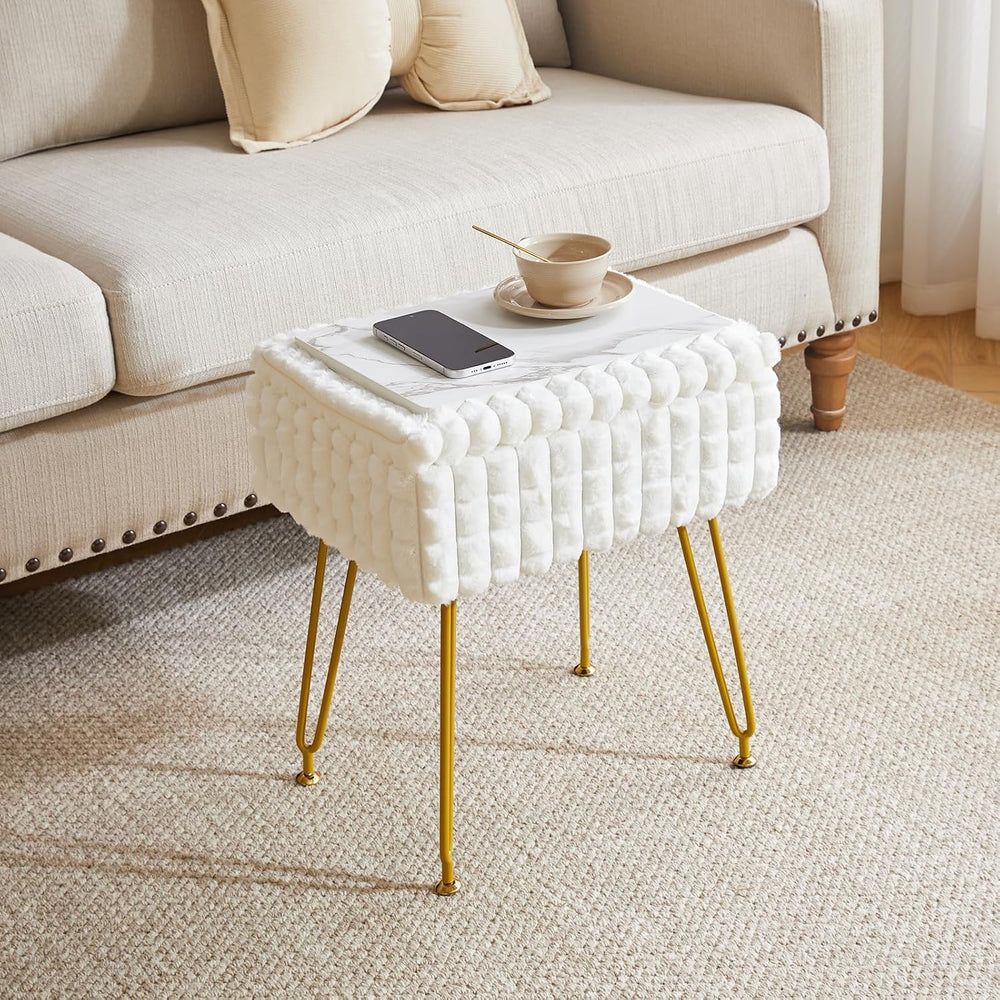 IBUYKE Rectangle Vanity Chair Ottoman, Footrest Stool, White WBD004W | Storag...