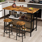 AWQM Kitchen Island with Seating & Storage Shelf, Modern Bar Table and Chairs Set for 2, Wooden Island Table for Kitchen, Dining Table Set for Small Space, Walnut Color