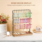 Emfogo Jewelry Organizer Stand, 5 Layer Wood & Metal Bracelet Holder with Necklace Holder Pole, Large Capacity Jewelry Display Holder for Bracelets Necklaces Rings Watches Scrunchies (Rustic Brown)