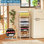 5-Tier Small Kitchen Storage Cart on Wheels with Pull-Out Drawers, Rolling Pantry and Snack Organizer Cart with Wood Top, Kitchen Floor Fruit Basket Stand for Fruit Potato Onion Veggie Snack