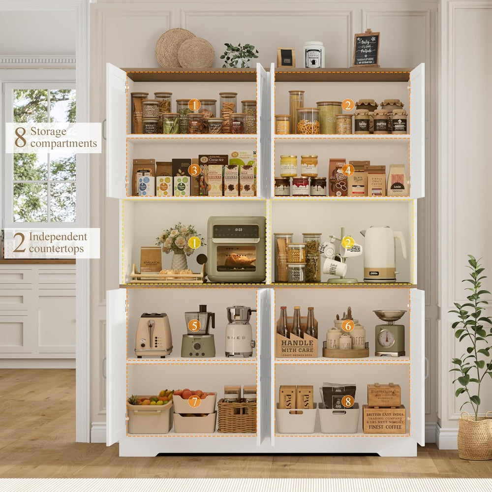 HOSTACK 71" Tall Pantry Cabinet, 55" Wide Kitchen Pantry Storage Ca...