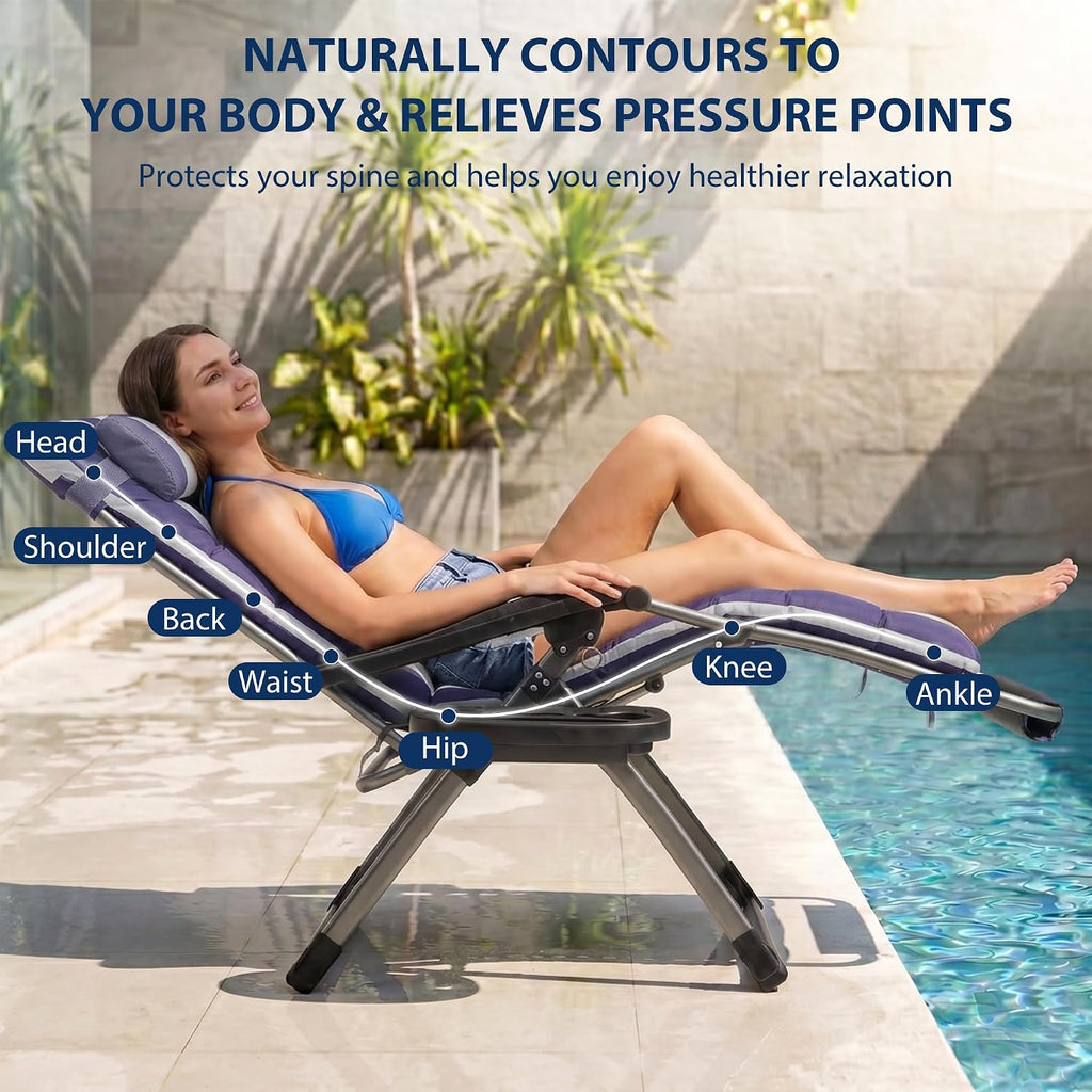33 Inch XXL Oversized Zero Gravity Chair,Support 500LBS,Blue&White | Heavy Duty Zero Gravity Lounge Chair Outdoor, Indoor Recliner Chairs w/Removable Cushion, Footrest, Headrest & Cup Holder