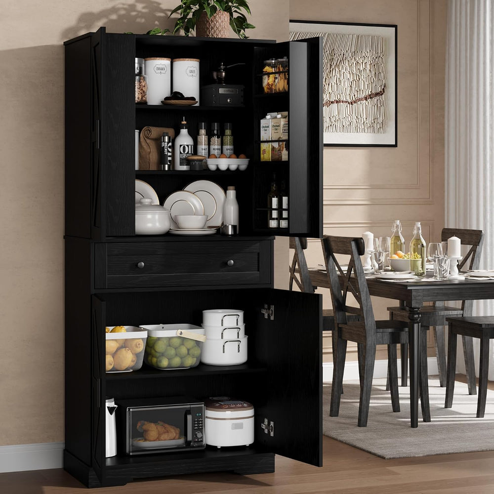 Garvee 71" Kitchen Pantry Cabinet, Barn Door Freestanding Cupboard with ...