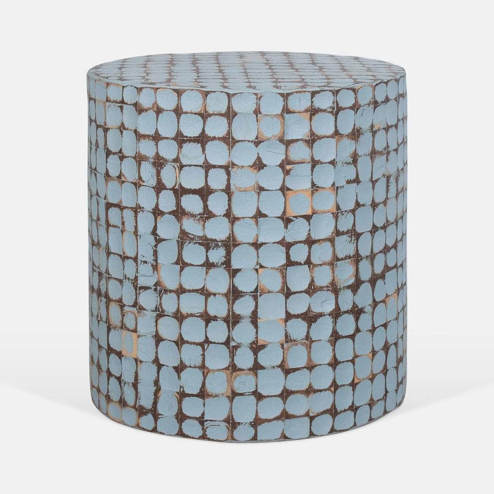 East at Main Boho Side Table Nightstand, Blue Coconut Shell End Table, Handcr...