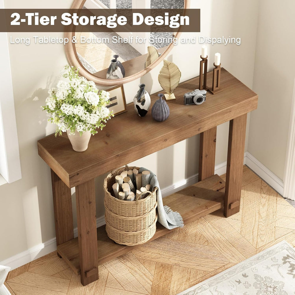 42.5" Solid Wood Console Table, Small Farmhouse Entryway Table | with St...