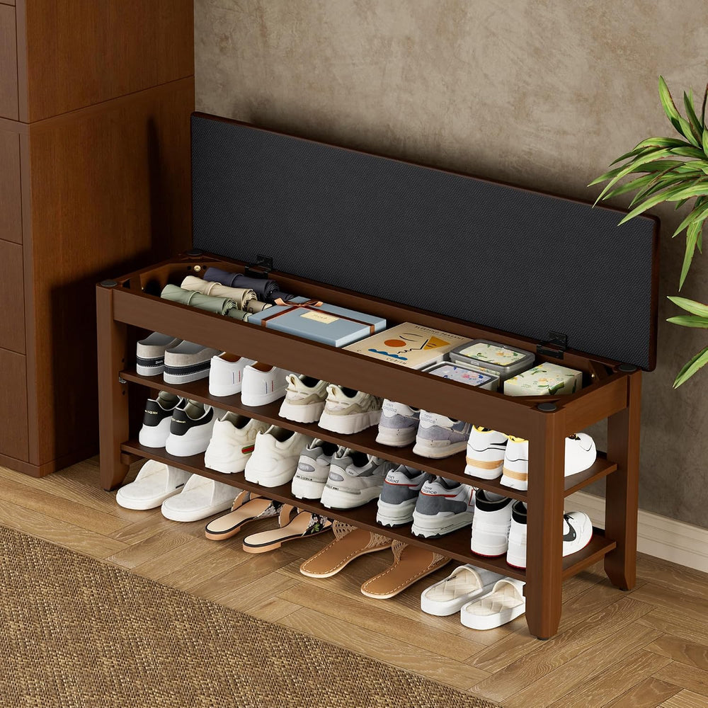Homleke 39.4" Wide Solid Wood Shoe Rack Bench with Flip-Top Storage | 2-...