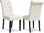 CHUN YI Dining Chairs Set of 6, Button Tufted Upholstered Fabric Dining Room Chairs with Solid Wood Legs and Curved Back, Parsons Side Chairs for Kitchen, Ivory White