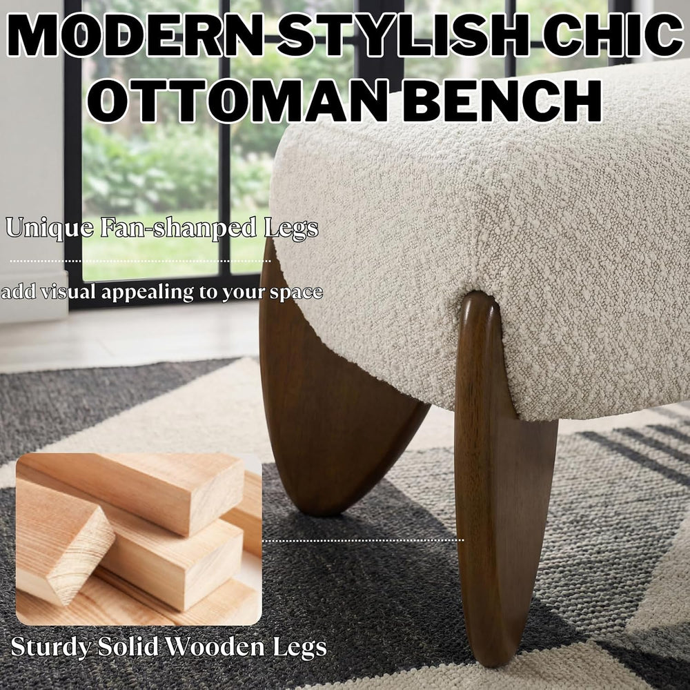 Ya-Home Modern Boucle Bedroom Bench, 50” Upholstered End of Bed Bench with Co...